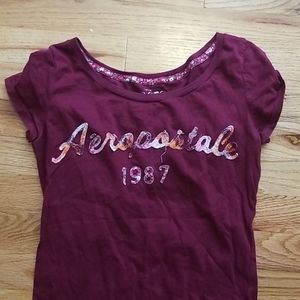 Aeropostle 1987 Tee Maroon Flower Print Medium